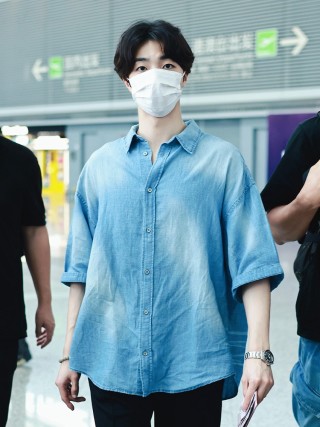 Light Blue Denim Button-Up Shirt view 2
