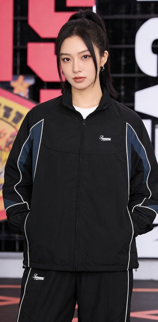 Black Lightweight Track Jacket with Contrast Piping view 2