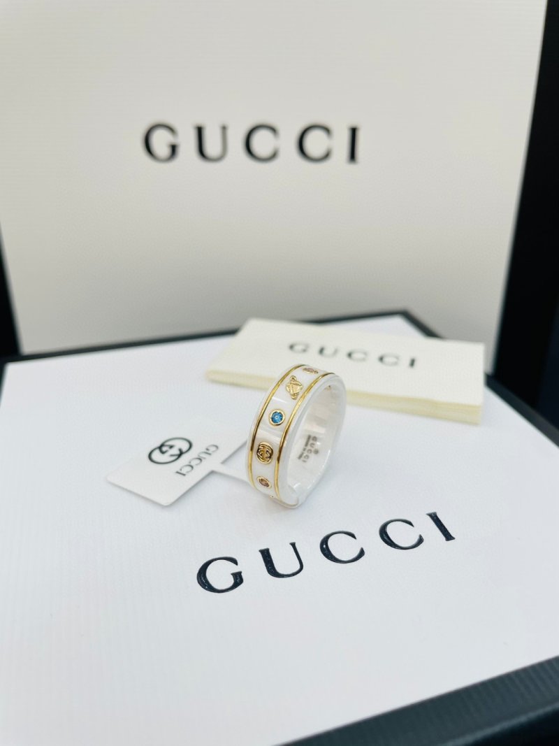 Gucci Icon Bee Ceramic & Gemstone Ring - White & Gold view