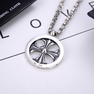 Chrome Hearts Cross Circle Pendant Silver Necklace 60cm