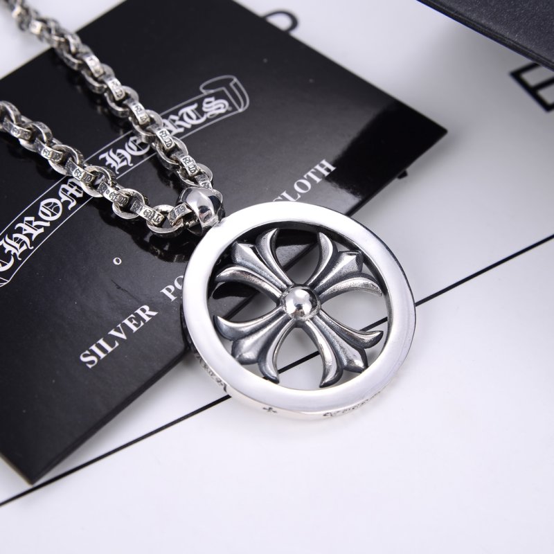 Chrome Hearts Cross Circle Pendant Silver Necklace 60cm view