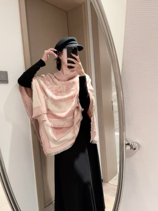 Dior Velvet Square Scarf 140cm Pink & Cream