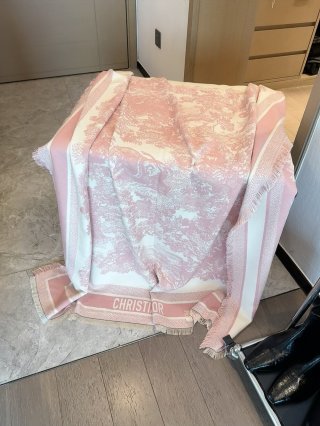 Dior Velvet Square Scarf 140cm Pink & Cream view 3