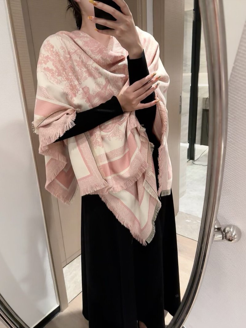 Dior Velvet Square Scarf 140cm Pink & Cream view