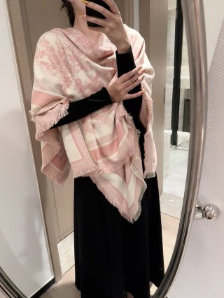 Dior Velvet Square Scarf 140cm Pink & Cream view 4