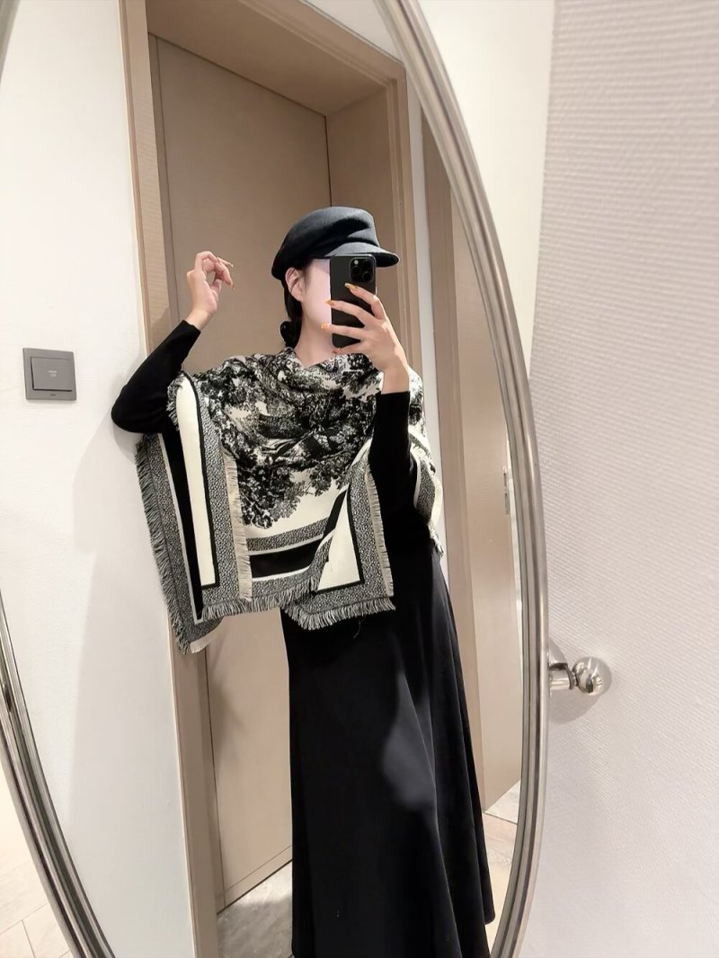 Dior Velvet Square Scarf 140cm Pink & Cream view