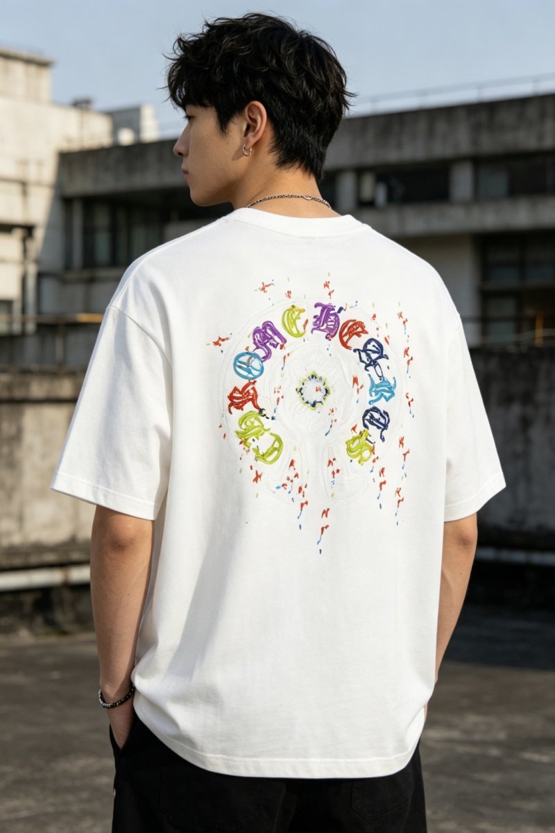 Oversized White Graphic Print T-Shirt with Colorful Letter Design