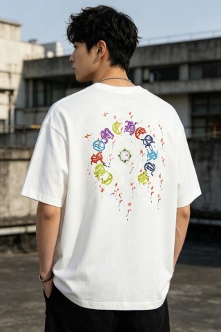 Oversized White Graphic Print T-Shirt with Colorful Letter Design