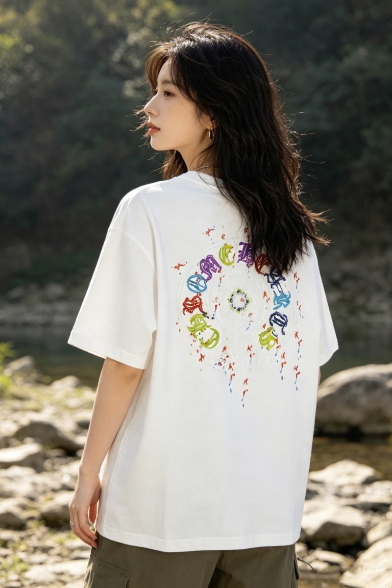 Oversized White Graphic Print T-Shirt with Colorful Letter Design view