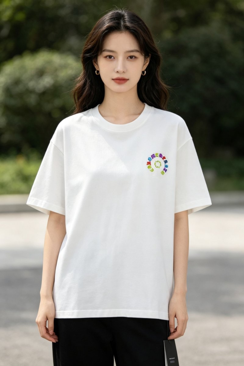 Oversized White Graphic Print T-Shirt with Colorful Letter Design view