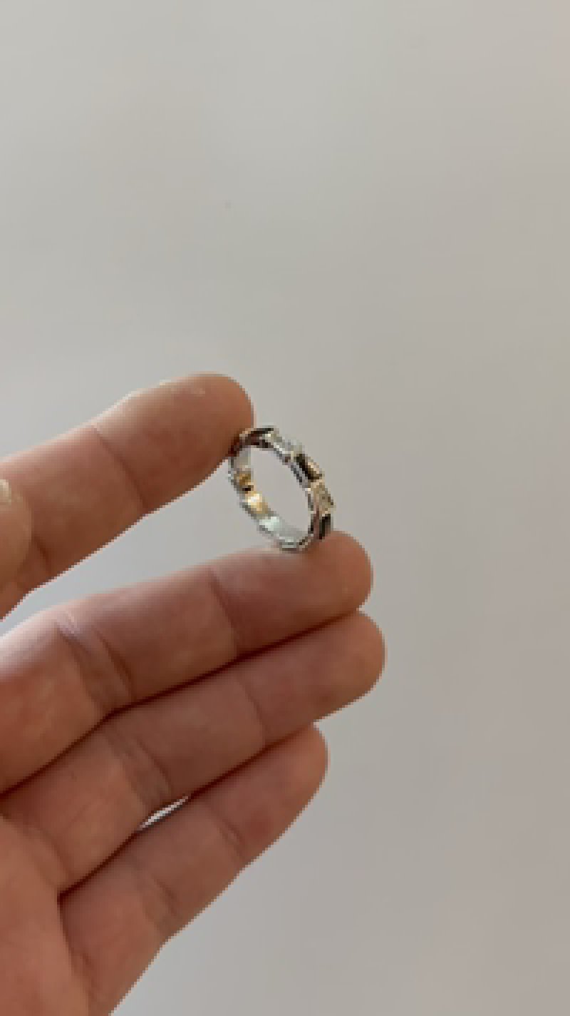 Silver & Gold Mixed Metal Hexagon Band Ring
