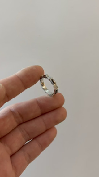 Silver & Gold Mixed Metal Hexagon Band Ring