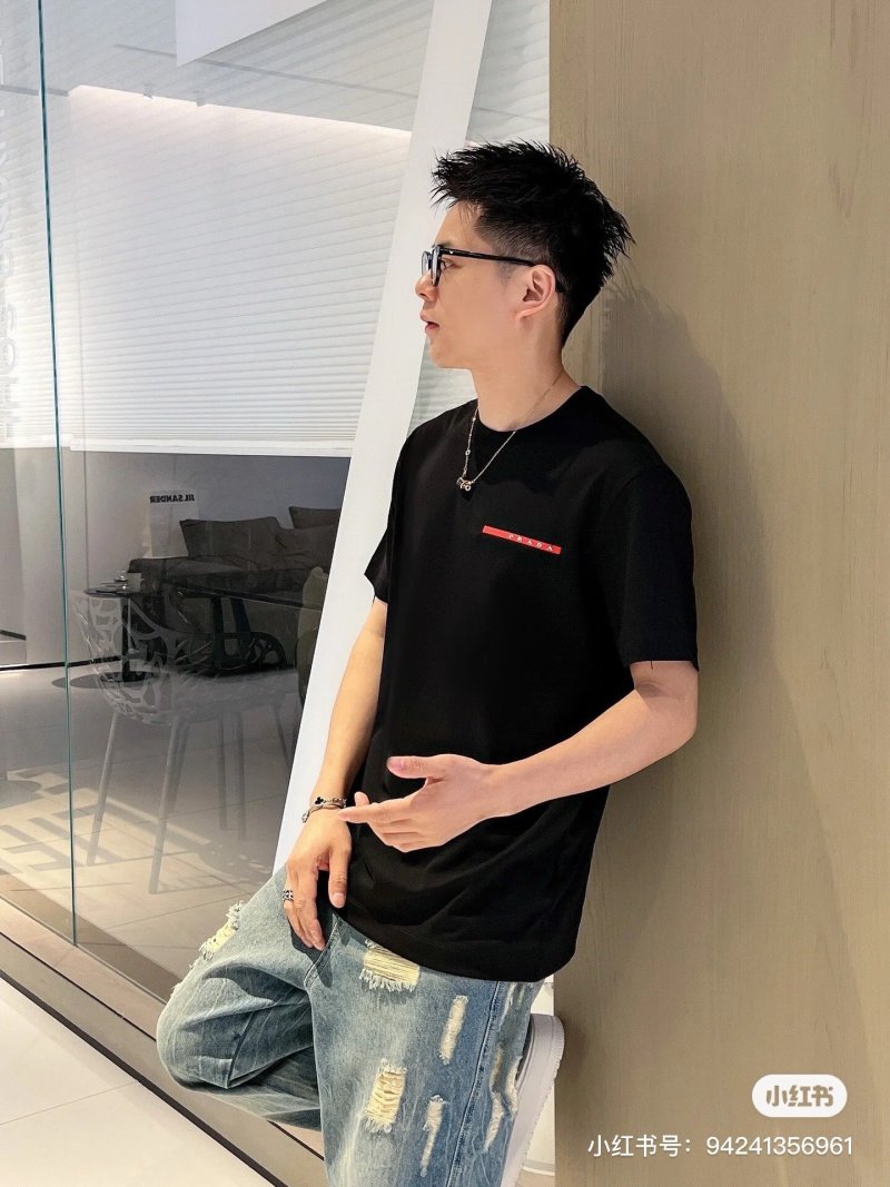 Black Short Sleeve T-Shirt with Red Chest Stripe