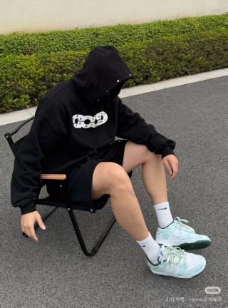Black Graphic Hoodie with Chain Print