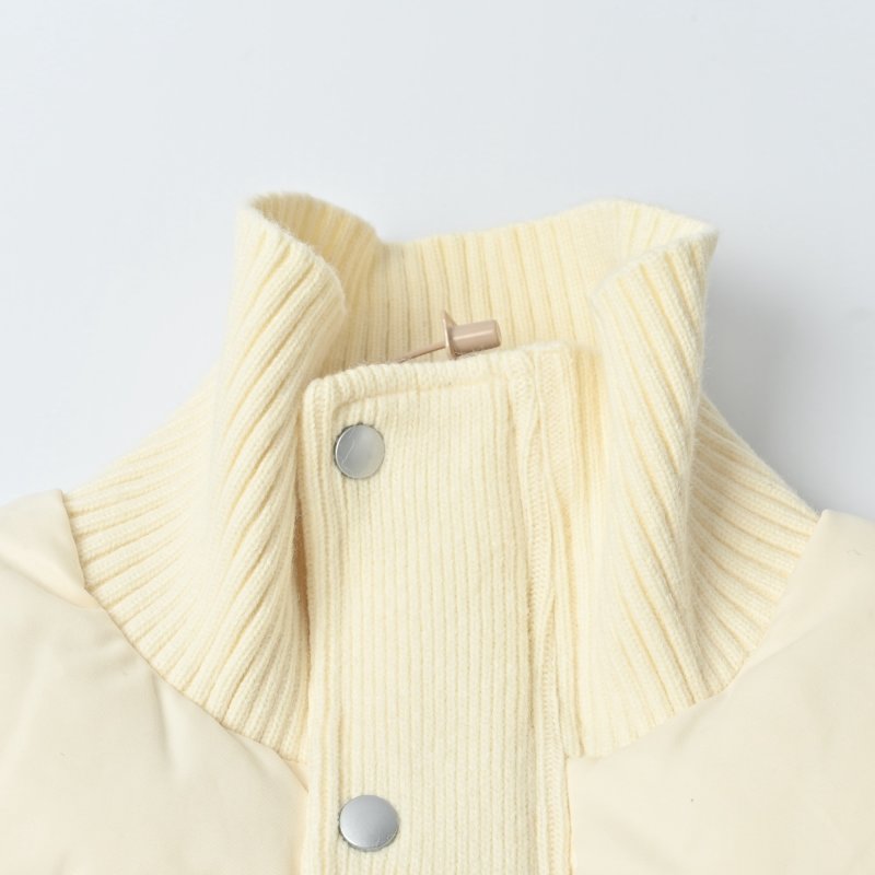 Cream Puffer Down Jacket with Stripe Sleeves view