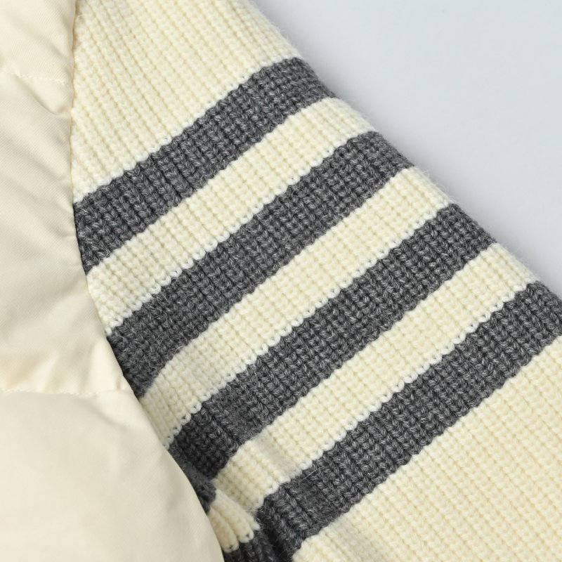 Cream Puffer Down Jacket with Stripe Sleeves view