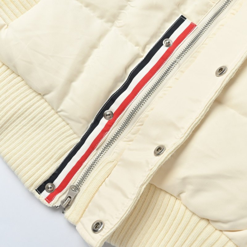 Cream Puffer Down Jacket with Stripe Sleeves view
