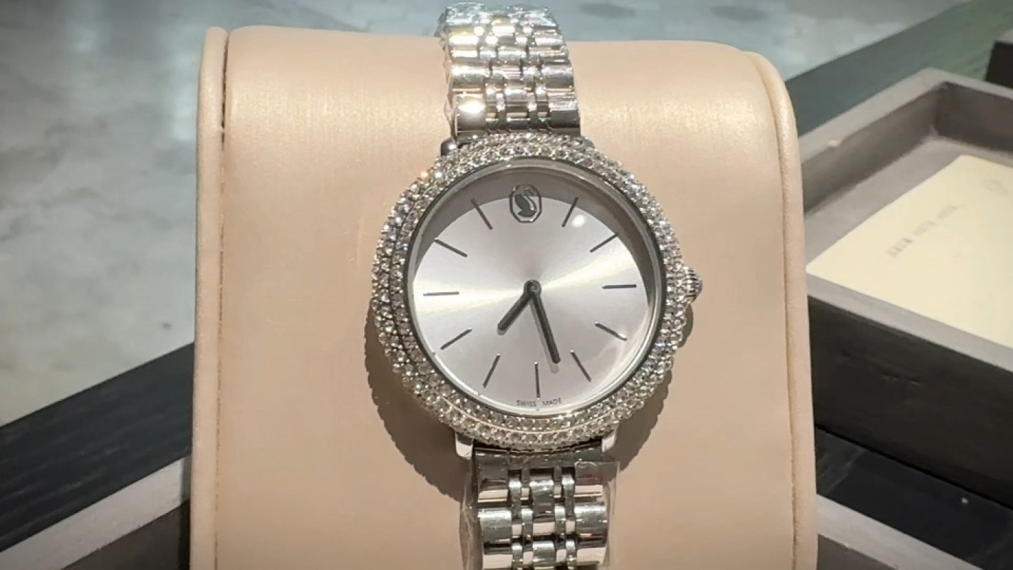 Swarovski Crystal-Bezel Silver Dial Bracelet Watch