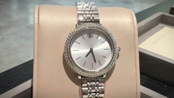 Swarovski Crystal-Bezel Silver Dial Bracelet Watch