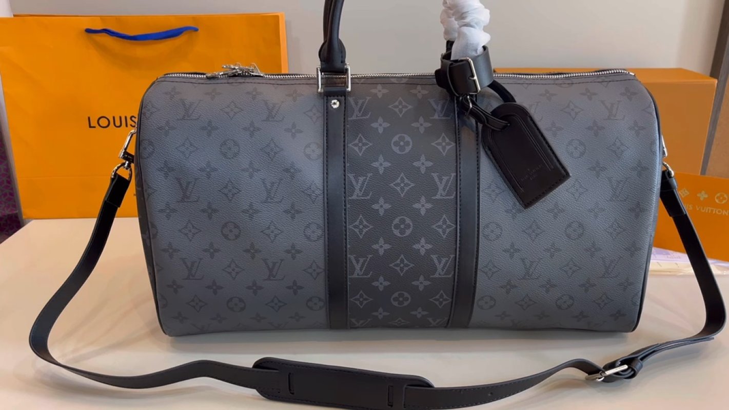 Louis Vuitton Monogram Keepall 55 Travel Bag Grey