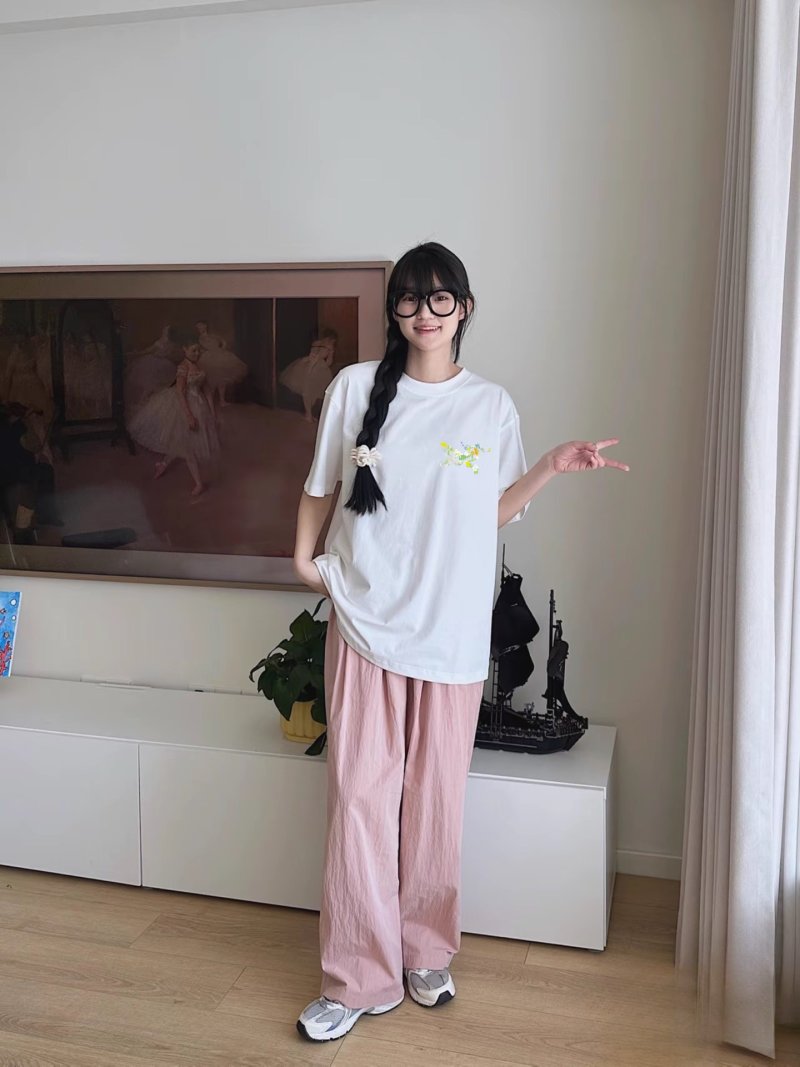 White Oversized Short Sleeve T-Shirt with Pastel Graphic Print