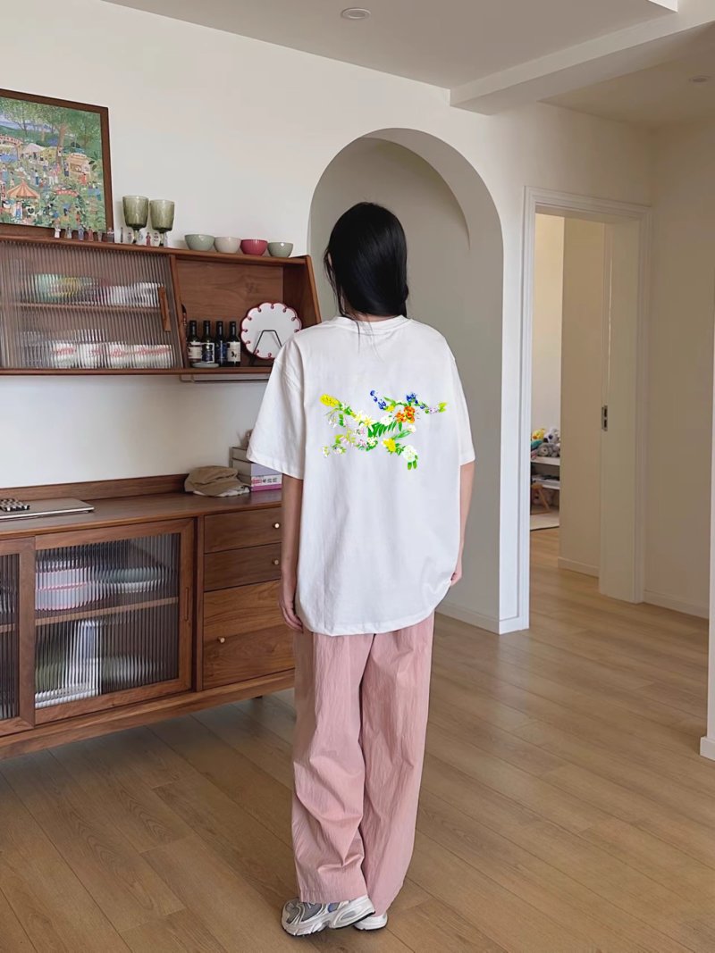 White Oversized Short Sleeve T-Shirt with Pastel Graphic Print view