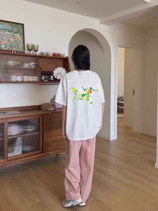 White Oversized Short Sleeve T-Shirt with Pastel Graphic Print view 2
