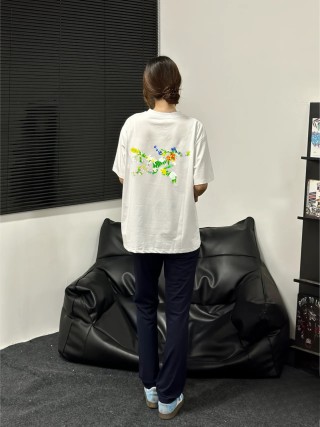 White Oversized Short Sleeve T-Shirt with Pastel Graphic Print view 3
