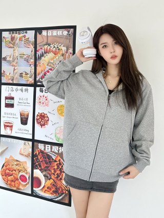 Grey Zip-Up Oversized Jacket