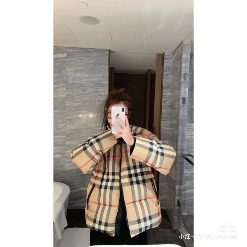 Burberry Beige Check Quilted Down Jacket