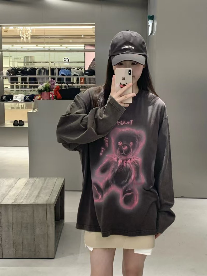 Black Teddy Bear Graphic Long Sleeve T-Shirt view