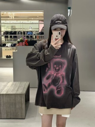 Black Teddy Bear Graphic Long Sleeve T-Shirt view 2