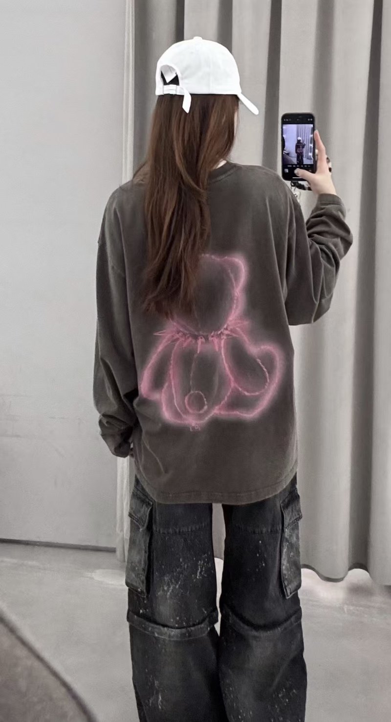 Black Teddy Bear Graphic Long Sleeve T-Shirt view