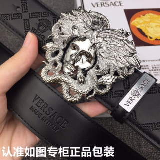 Versace Medusa Head Silver Buckle Black Leather Belt
