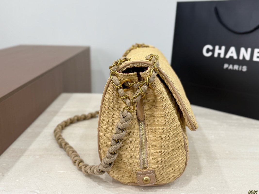 Chanel Woven Straw Shoulder Bag in Cream view