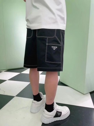 Prada Black Cargo Shorts with Contrast Stitching