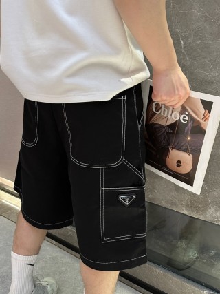 Prada Black Cargo Shorts with Contrast Stitching view 2