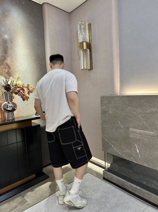 Prada Black Cargo Shorts with Contrast Stitching view 3