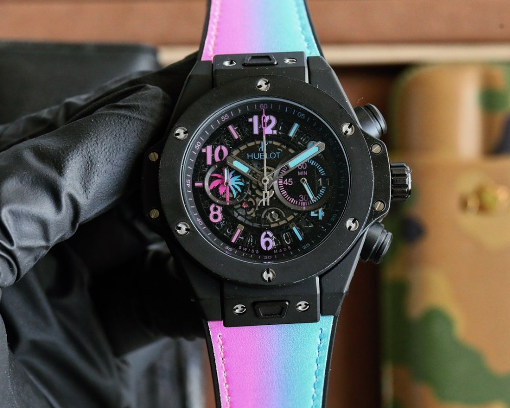 Hublot Big Bang Chronograph Black Dial Rainbow Strap