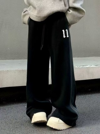 Essentials Fear of God Inspired Black Baggy Pants with '11' Embroidery view 3