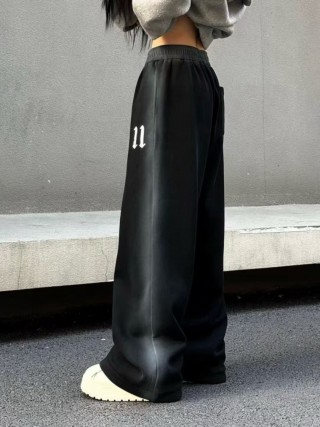 Essentials Fear of God Inspired Black Baggy Pants with '11' Embroidery view 4