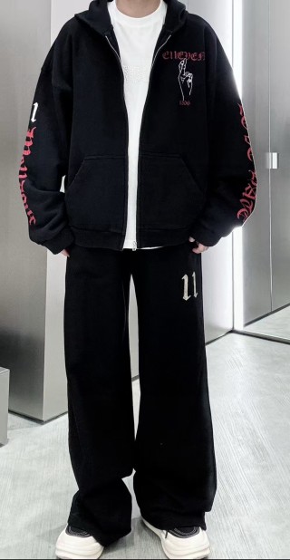 Essentials Fear of God Inspired Black Baggy Pants with '11' Embroidery view 5