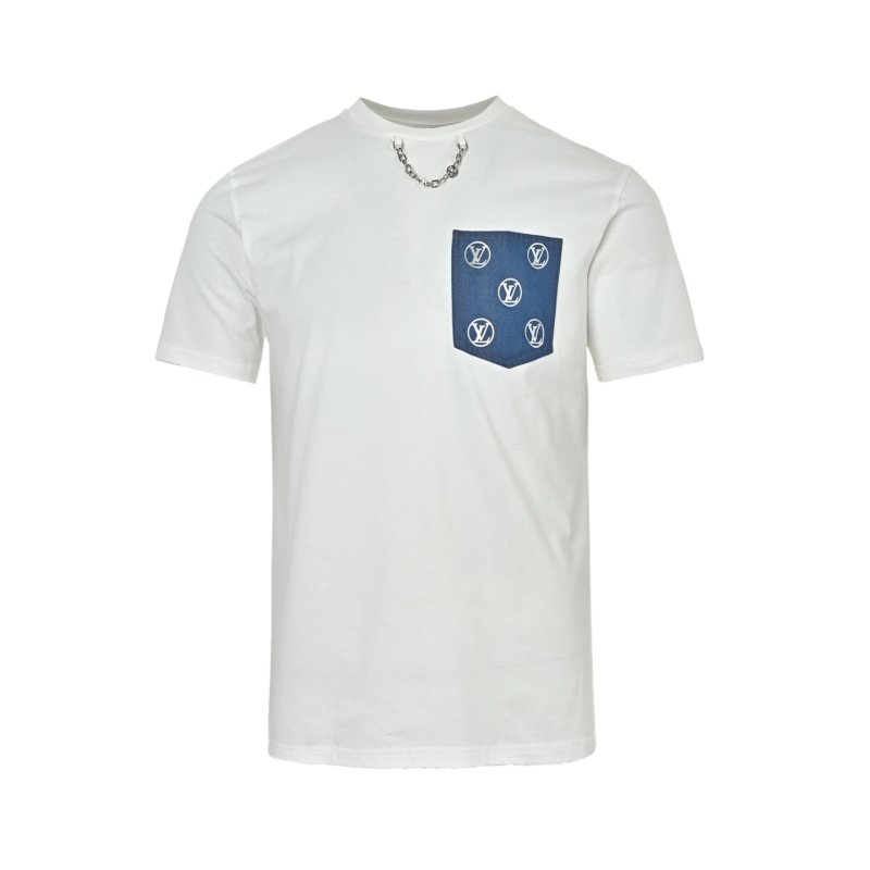 Cream Short Sleeve T-Shirt with Blue Monogram Pocket Print view