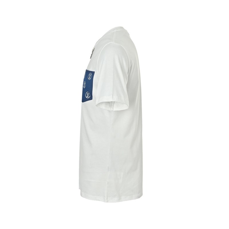 Cream Short Sleeve T-Shirt with Blue Monogram Pocket Print view