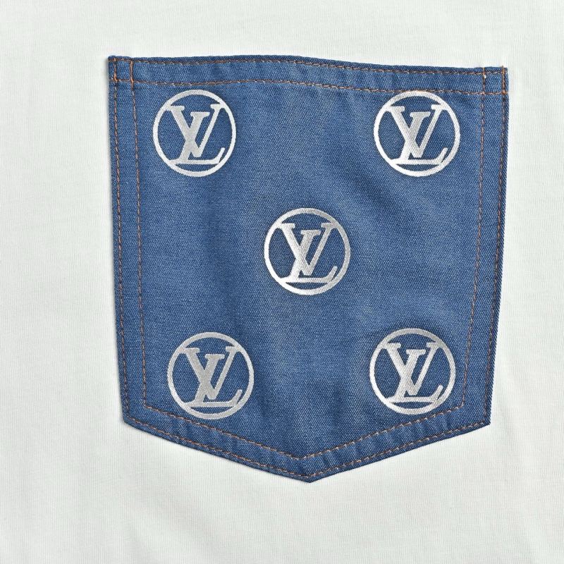 Cream Short Sleeve T-Shirt with Blue Monogram Pocket Print view