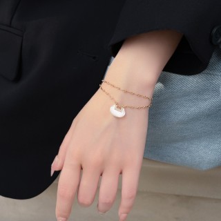 Gold Layered Chain Bracelet with White Shell Pendant