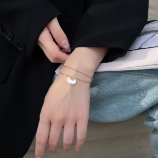 Gold Layered Chain Bracelet with White Shell Pendant view 2