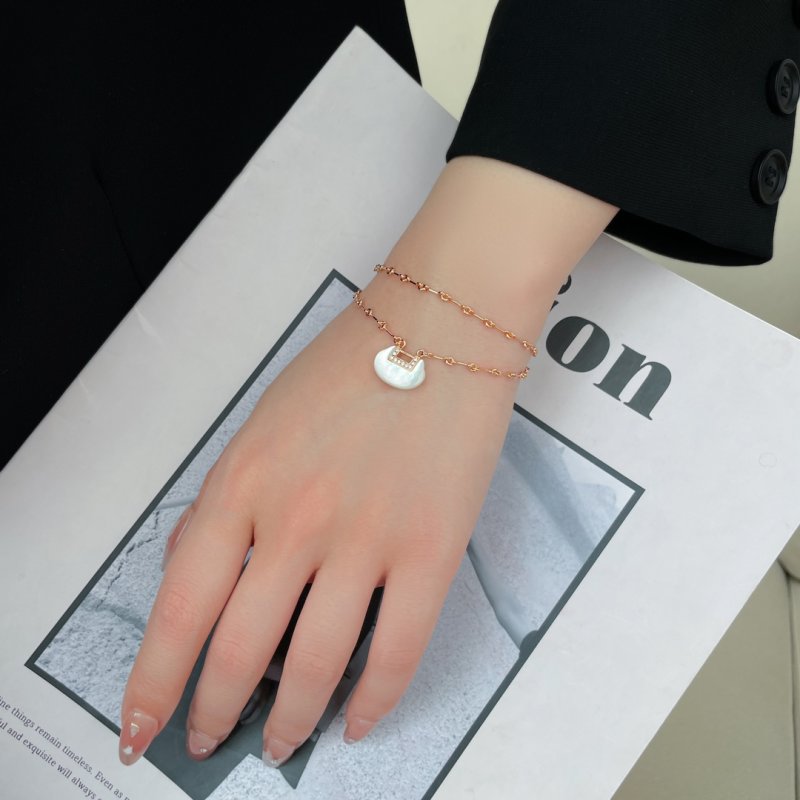 Gold Layered Chain Bracelet with White Shell Pendant view