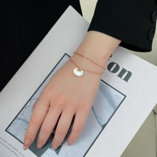 Gold Layered Chain Bracelet with White Shell Pendant view 3