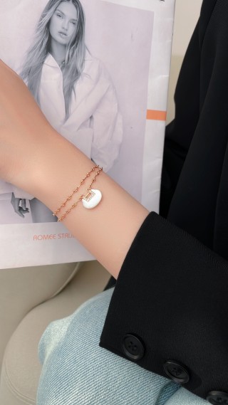 Gold Layered Chain Bracelet with White Shell Pendant view 4
